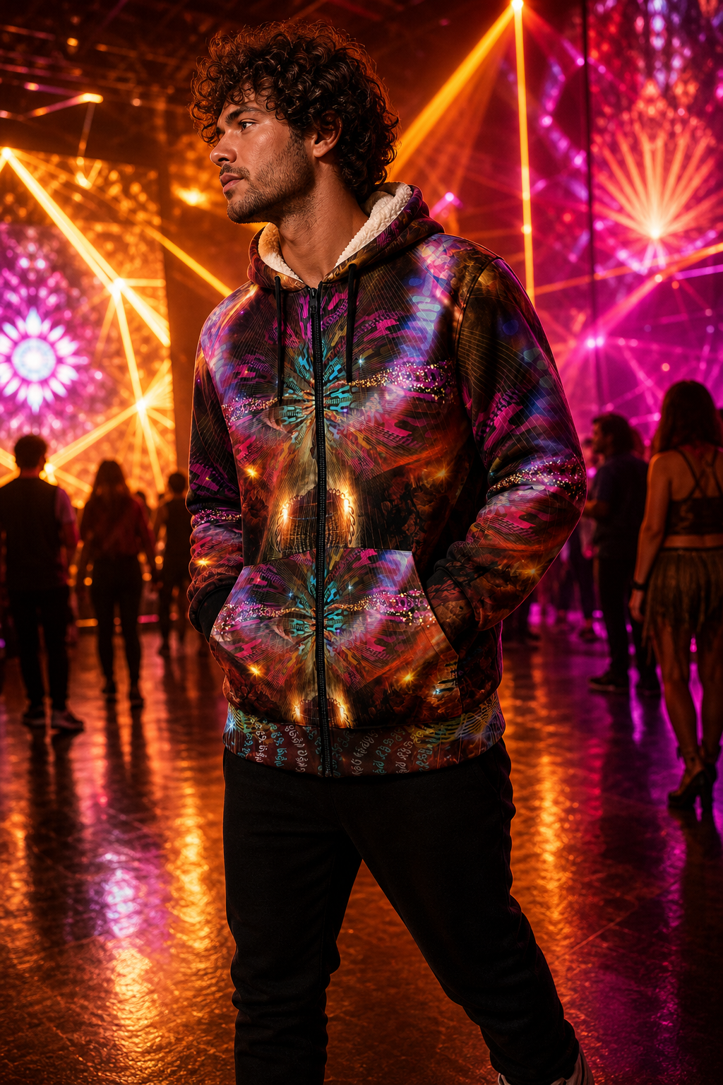 I Will Not Fear Micro Fleece Hoodie — immersive installation wearer-right lifestyle view
