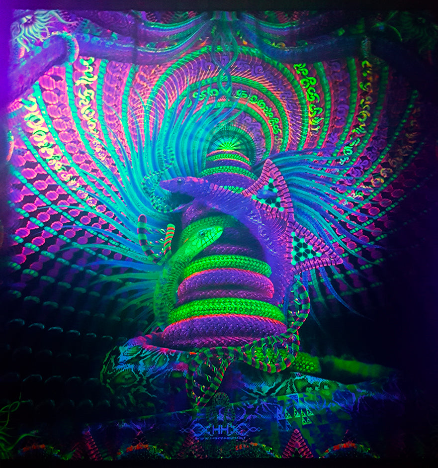 UV Active NEON Canvas Backdrop - Kundalini Rising 142 x 142 cm