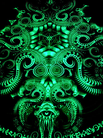 Fluro Neon Lycra Tapestry of "Triton's Compass" - UV Active - Lime