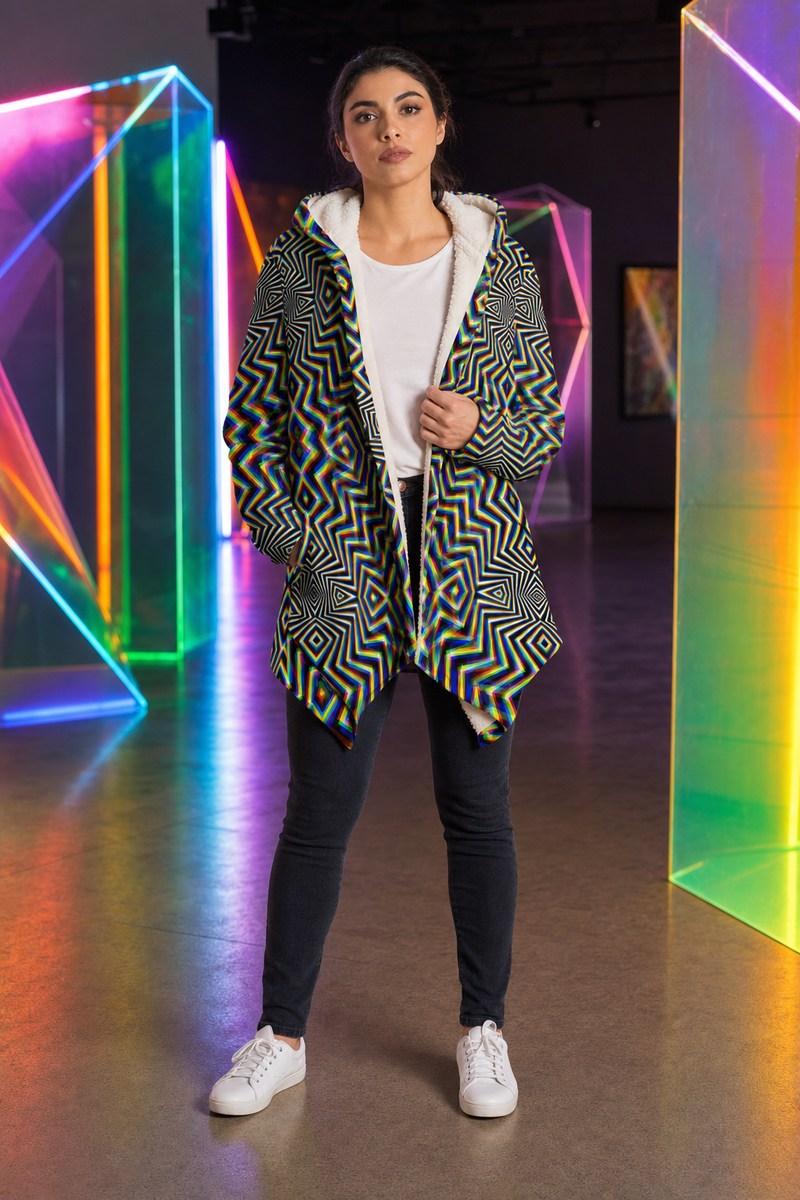Chromadelic Micro Fleece Cloak — corrected lifestyle — standing gallery hero