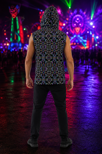 Prismatic Grid Hooded Tank Top — lifestyle view 02 — 02-back-hood-up