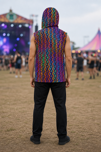 Lifestyle gallery — Rainbow Healing Hooded Tank Top — 02-back-hood-up