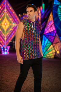 Lifestyle gallery — Rainbow Healing Hooded Tank Top — 04-wearer-left