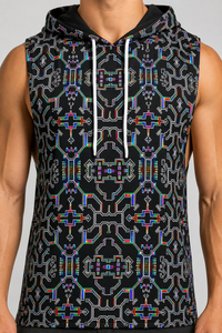 Prismatic Grid Hooded Tank Top — lifestyle view 05 — 05-hood-armhole-detail