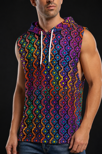 Lifestyle gallery — Rainbow Healing Hooded Tank Top — 05-hood-armhole-print-detail