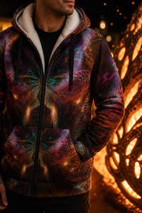 I Will Not Fear Micro Fleece Hoodie — fire-sculpture sherpa detail