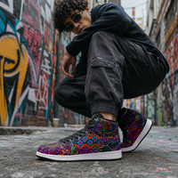 Icaro Unisex Sneakers, Psychedelic Geometric High Tops, Colorful Festival Shoes, Rave Streetwear, Visionary Art Footwear
