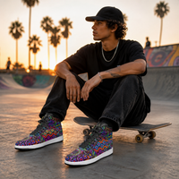 Icaro Unisex Sneakers, Psychedelic Geometric High Tops, Colorful Festival Shoes, Rave Streetwear, Visionary Art Footwear