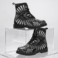 Hypnotica Monochrome Combat Boots, Unisex Optical Illusion Shoes, Gothic Streetwear