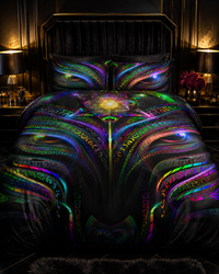 Enchanted Essence Bedding Set, Psychedelic Duvet Cover Set, Rainbow Visionary Art Bedding, Mystical Bedroom Decor, Neon Black Bed Set