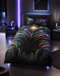 Enchanted Essence Bedding Set, Psychedelic Duvet Cover Set, Rainbow Visionary Art Bedding, Mystical Bedroom Decor, Neon Black Bed Set