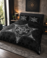 Morningstar Bedding Set, Black Sacred Geometry Duvet Cover Set, Gothic Celestial Bedding, Occult Bedroom Decor, Mystical Star Bed Set