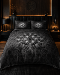 Sacred Bedding Set, Black Sacred Geometry Duvet Cover Set, Flower of Life Bedding, Mystical Bedroom Decor, Occult Geometric Bed Set