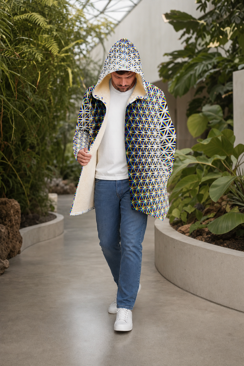 Chromatic Flower Micro Fleece Cloak lifestyle view 01 varied editorial pose