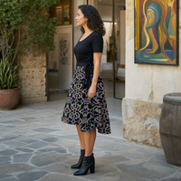 Prismatic Overlay Wrap Skirt — lifestyle left profile