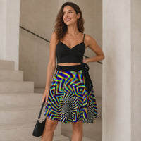 Chromadelic Rainbow Wrap Skirt, Psychedelic Festival Skirt, Neon Optical Art Clothing