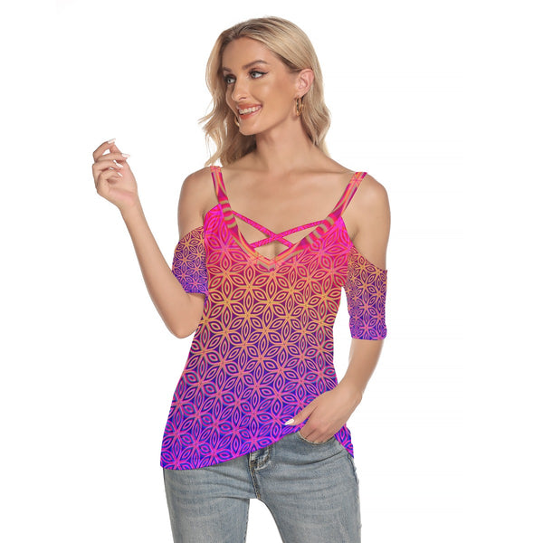 Sacral Bloom Top With Criss Cross Strips