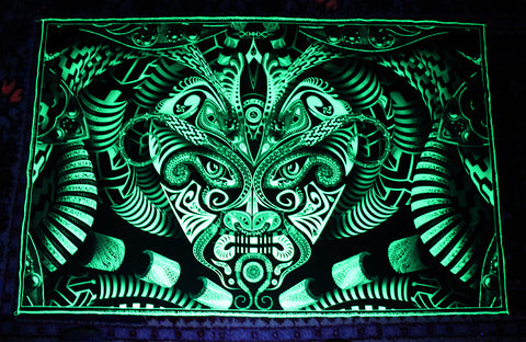 Fluro Neon Lycra Tapestry of "Fullmoon Hypnotica" - UV Active - Lime