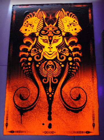 Fluro Neon Lycra Tapestry of "Jewel of Kemet" - (Orange) UV Active!