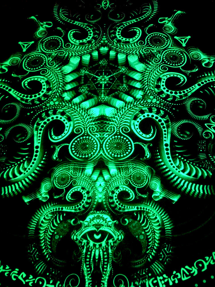 Fluro Neon Lycra Tapestry of "Triton's Compass" - UV Active - Lime