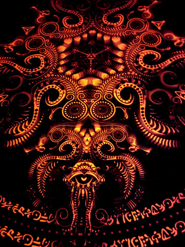 Fluro Neon Lycra Tapestry of "Triton's Compass" - UV Active - Orange