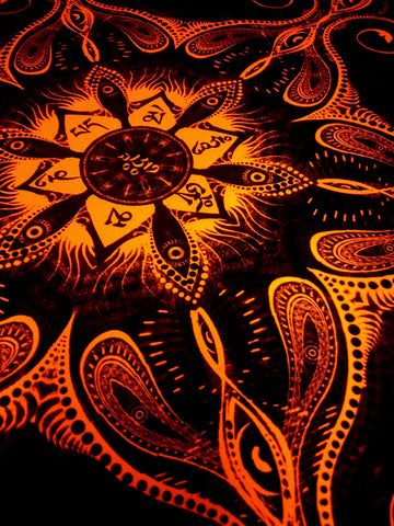 Fluro Neon Lycra Tapestry of "Vajra Mandala" - UV Active - Orange
